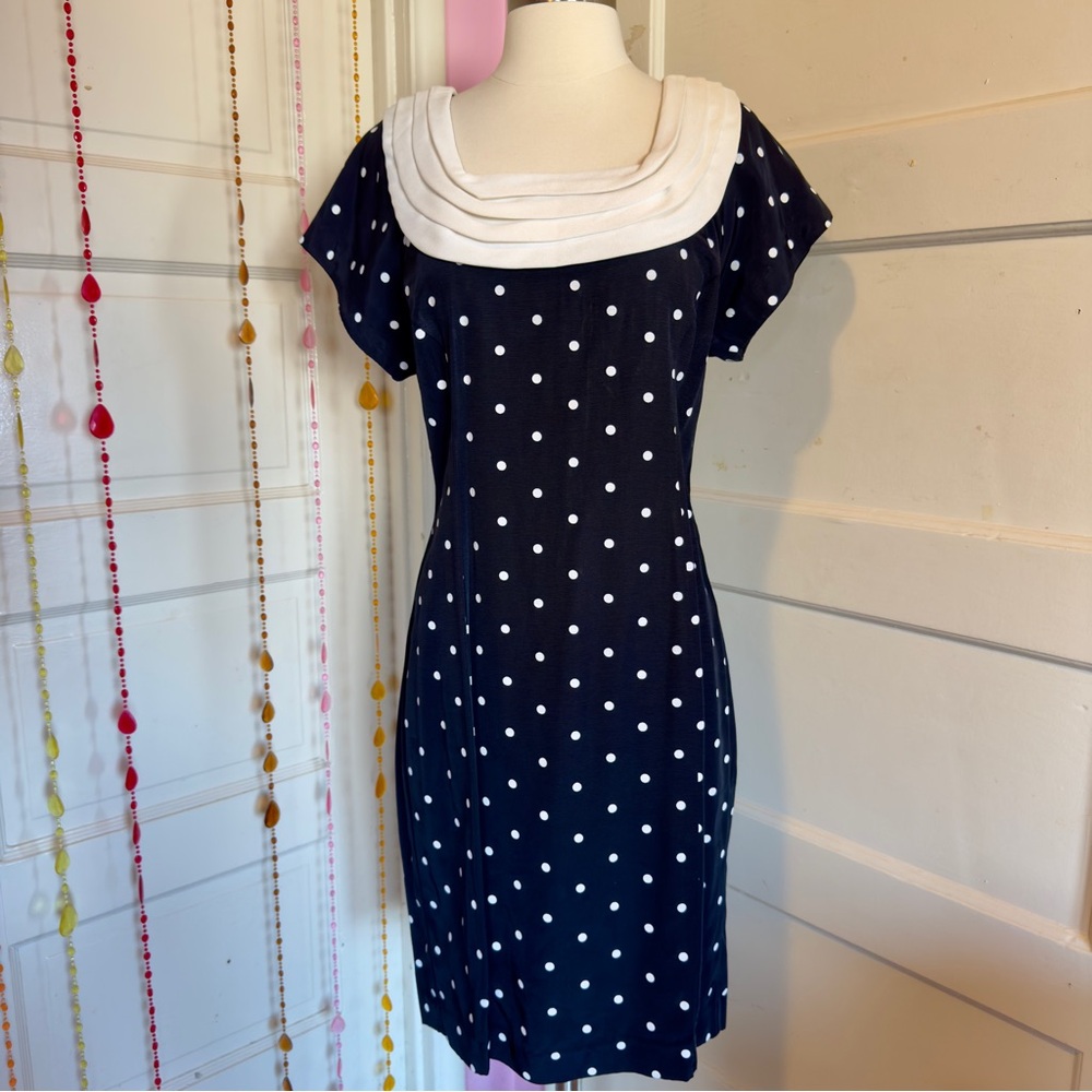 Vintage Polka Dot Wiggle Dress Black White Retro Pinup Open Back Size 5/6